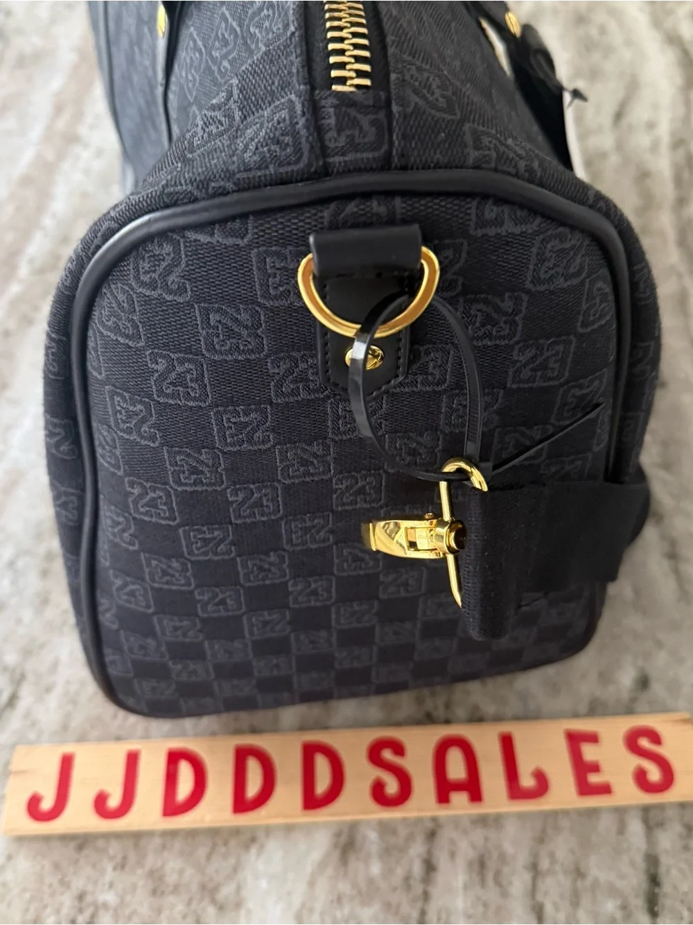 AIR JORDAN MONOGRAM DUFFLE BAG LUGGAGE JACQUARD BLACK GOLD GRATITUDE RETRO 11